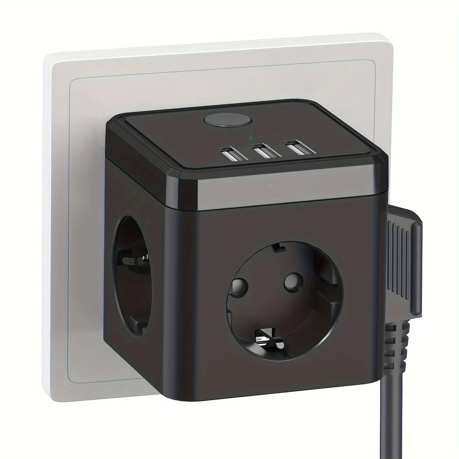3Outlet Power Cube with USB Ports Switch Adapter White