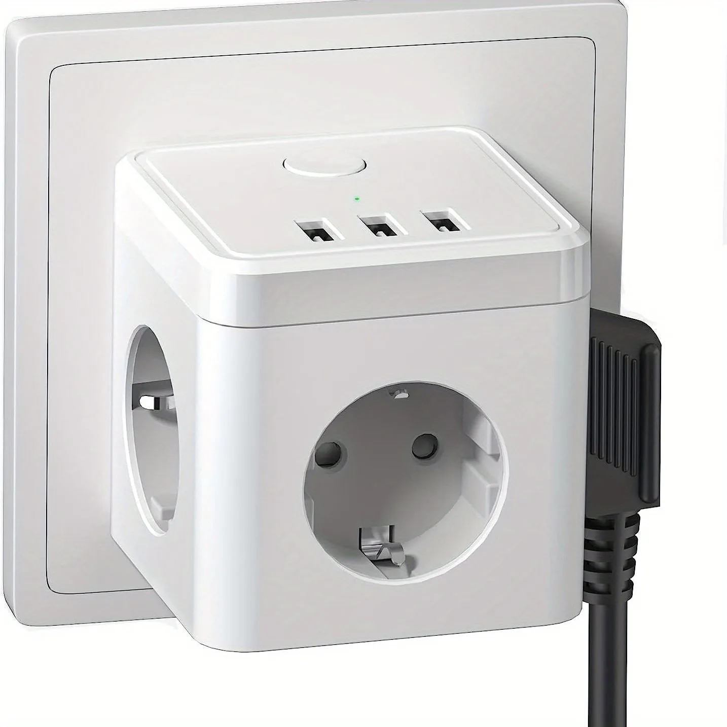 3Outlet Power Cube with USB Ports Switch Adapter White