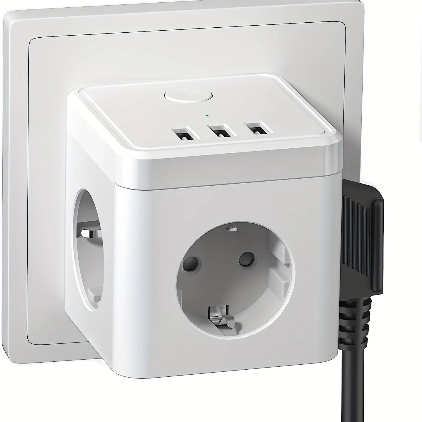 3Outlet Power Cube with USB Ports Switch Adapter White