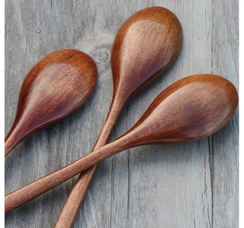 6PCS - Wood Spoons Soup Eco Friendly Japanese Tableware Natural Ellipse Wooden