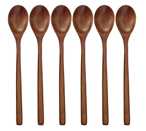 6PCS - Wood Spoons Soup Eco Friendly Japanese Tableware Natural Ellipse Wooden