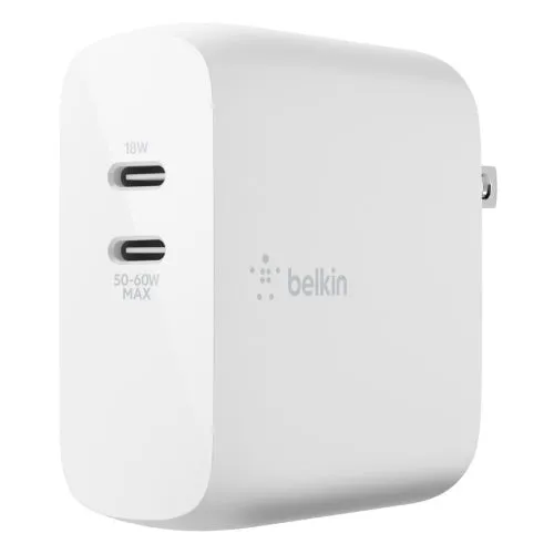 Belkin BOOST↑CHARGE™ Dual USB-C PD GaN Wall Charger 68W - White - Brand New