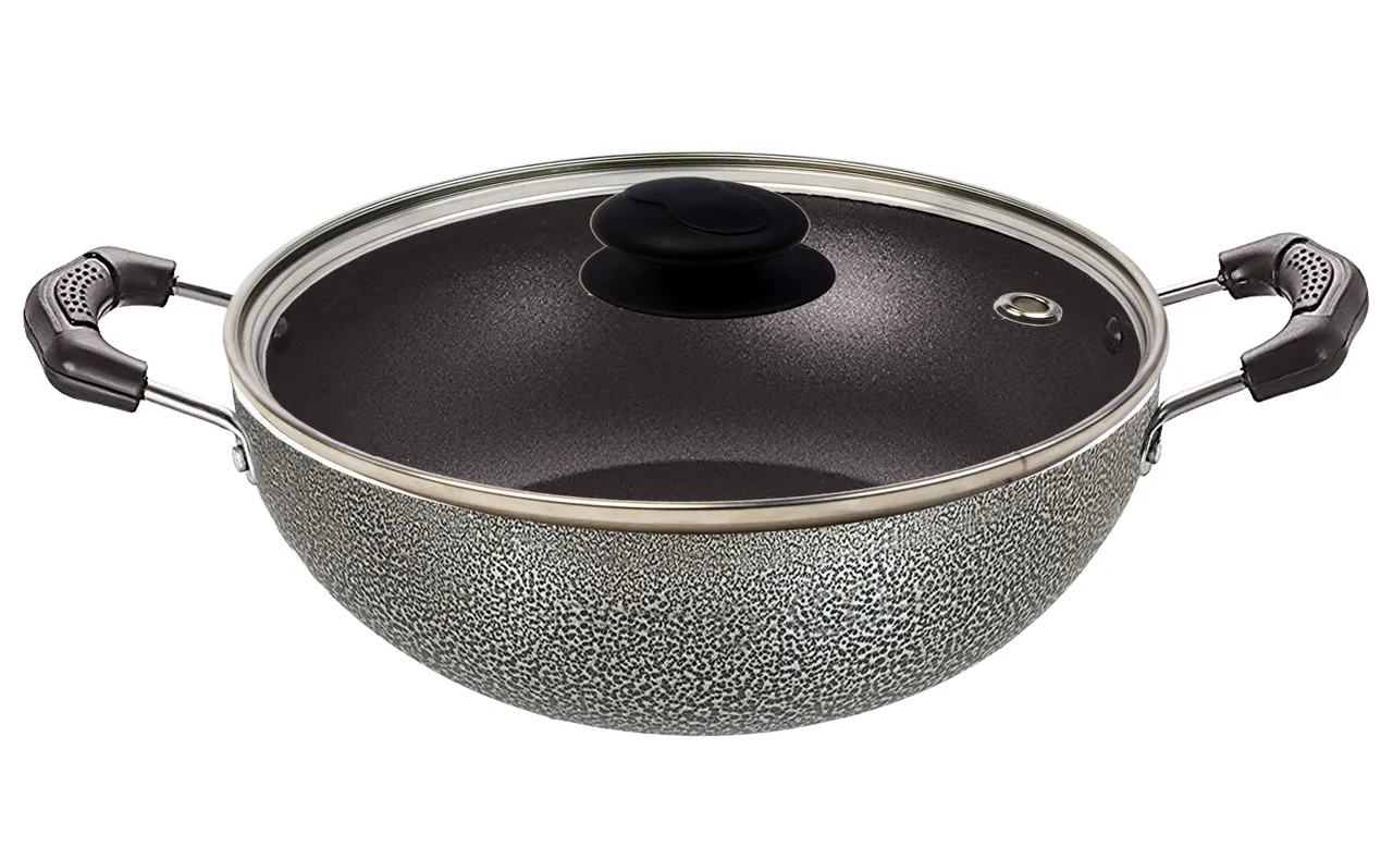 Bharu Nonstick 3 Pcs  Cooking Set (Flat Tawa, Kadhai, Glass lid)