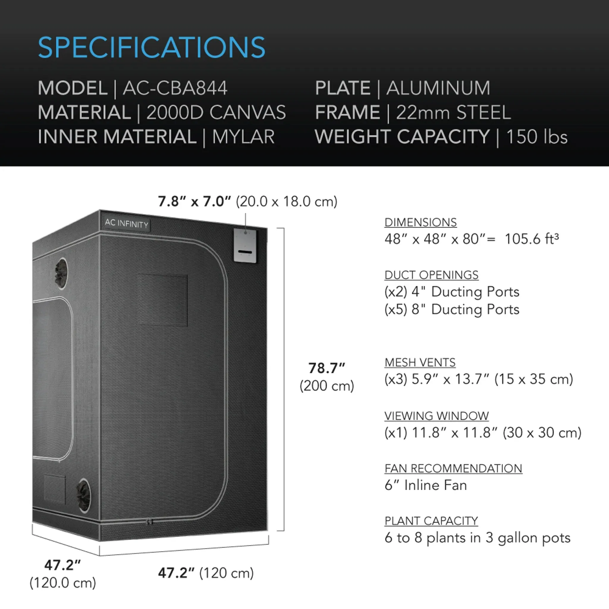 Cloudlab 844 Advance Grow Tent - 122 x 122 x 203cm (AC-CBA844)