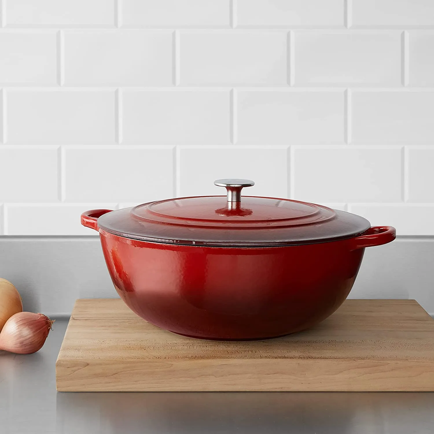 Commercial Enameled Cast Iron Covered Braiser, 7.5-Quart, Red