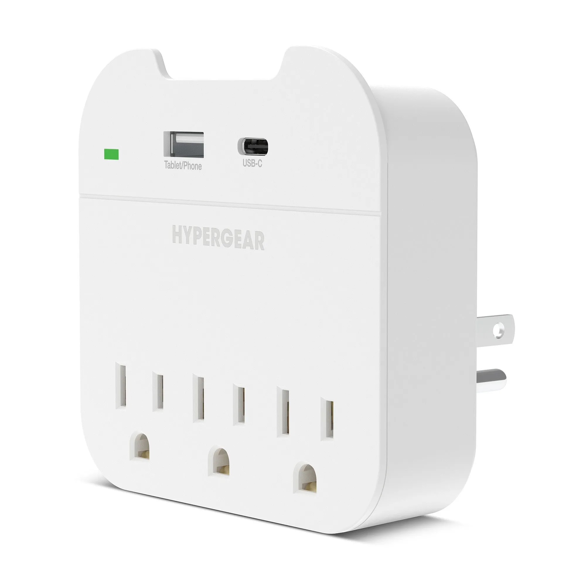 HyperGear Multi Plug 5 Outlet Extender with USB-C & USB Ports - White - 15-12481