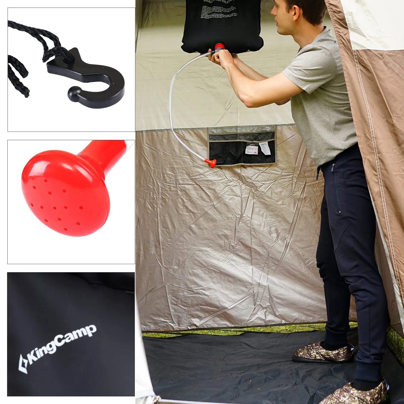 KingCamp Double Shower Tent with Solar Shower