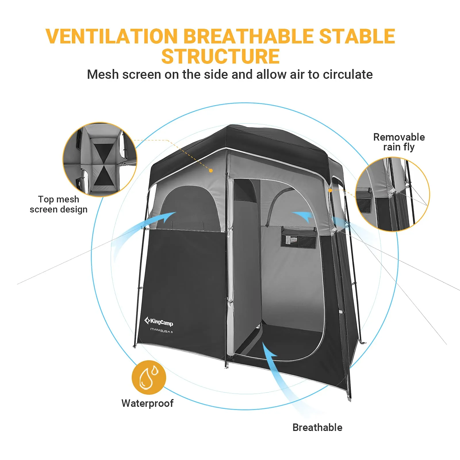KingCamp Double Shower Tent with Solar Shower