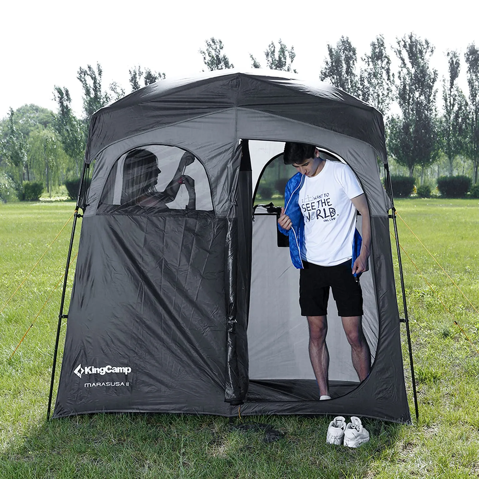 KingCamp Double Shower Tent with Solar Shower