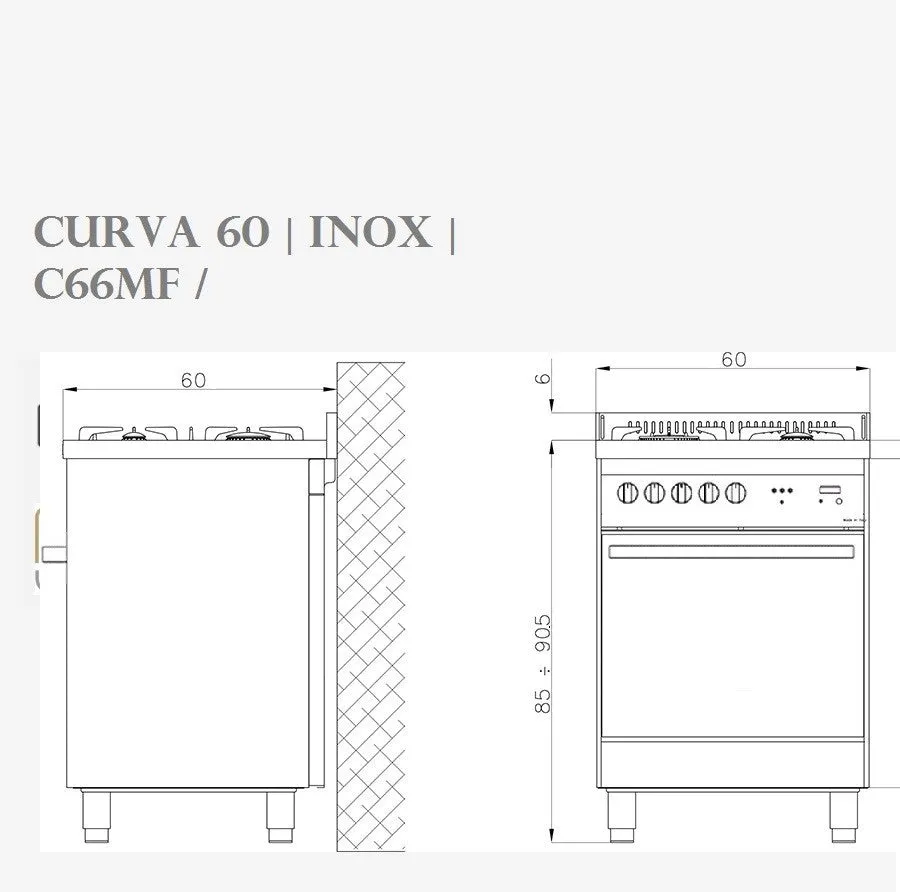 Lofra Professional 60 PGU D66MFE/C GV Yellow Gas Dual Fuel Range Cooker 60cm