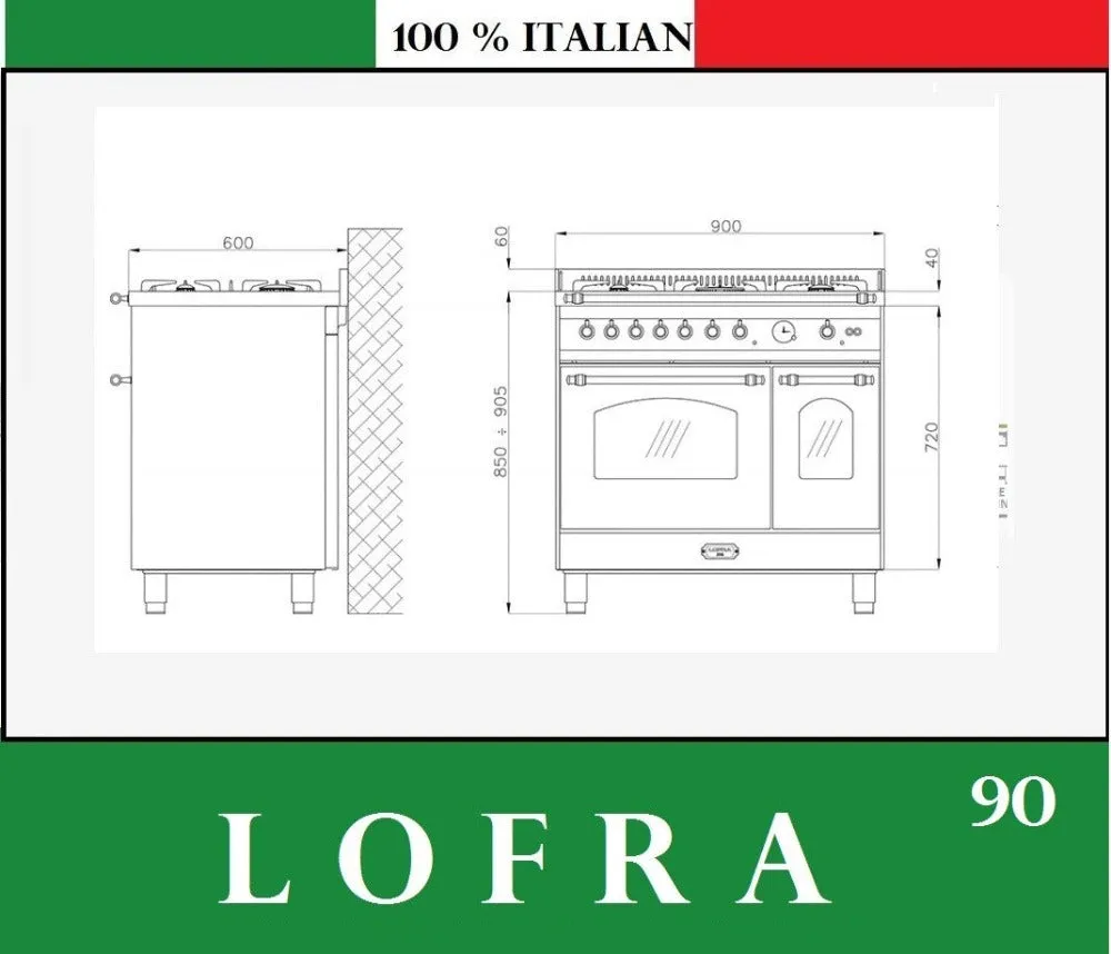Lofra Rainbow 90 PNM G96MFT GVT C Black Gas Dual Fuel Range Cooker 90cm