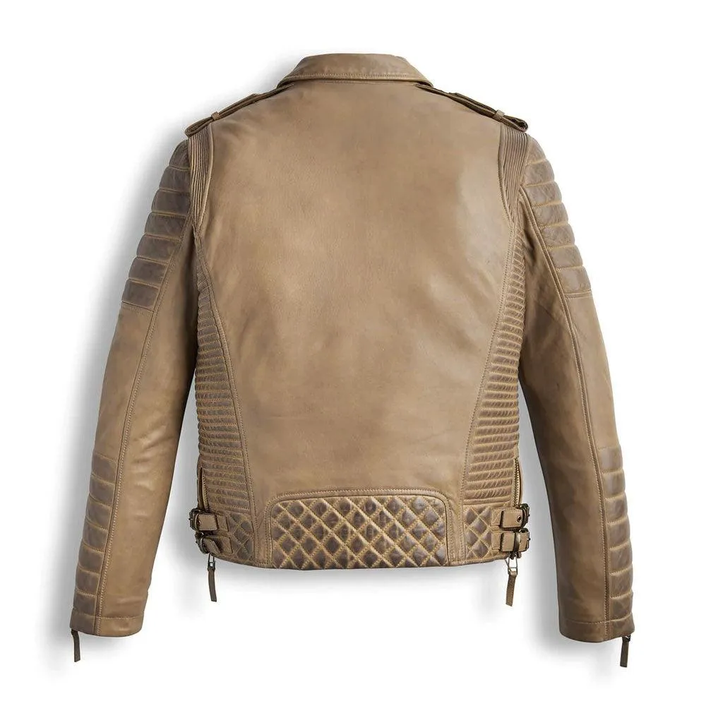 Men's Desert Brown Waxed Motorbike Biker Leather Jacket