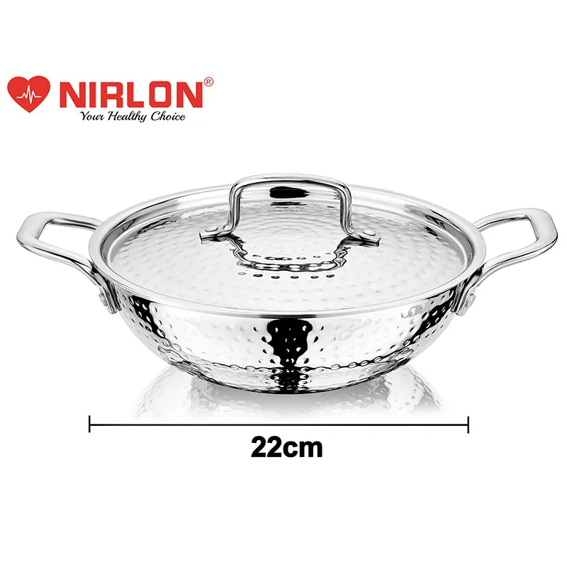 Nirlon Hammered Kadhai With Lid - 2100 ML/9 Inches