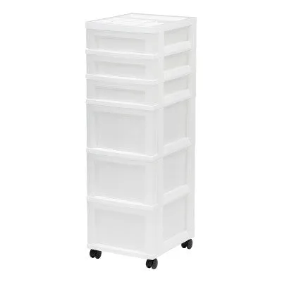 Open Box - IRIS 6 Drawer Storage Cart with Organizer Top White/Pearl