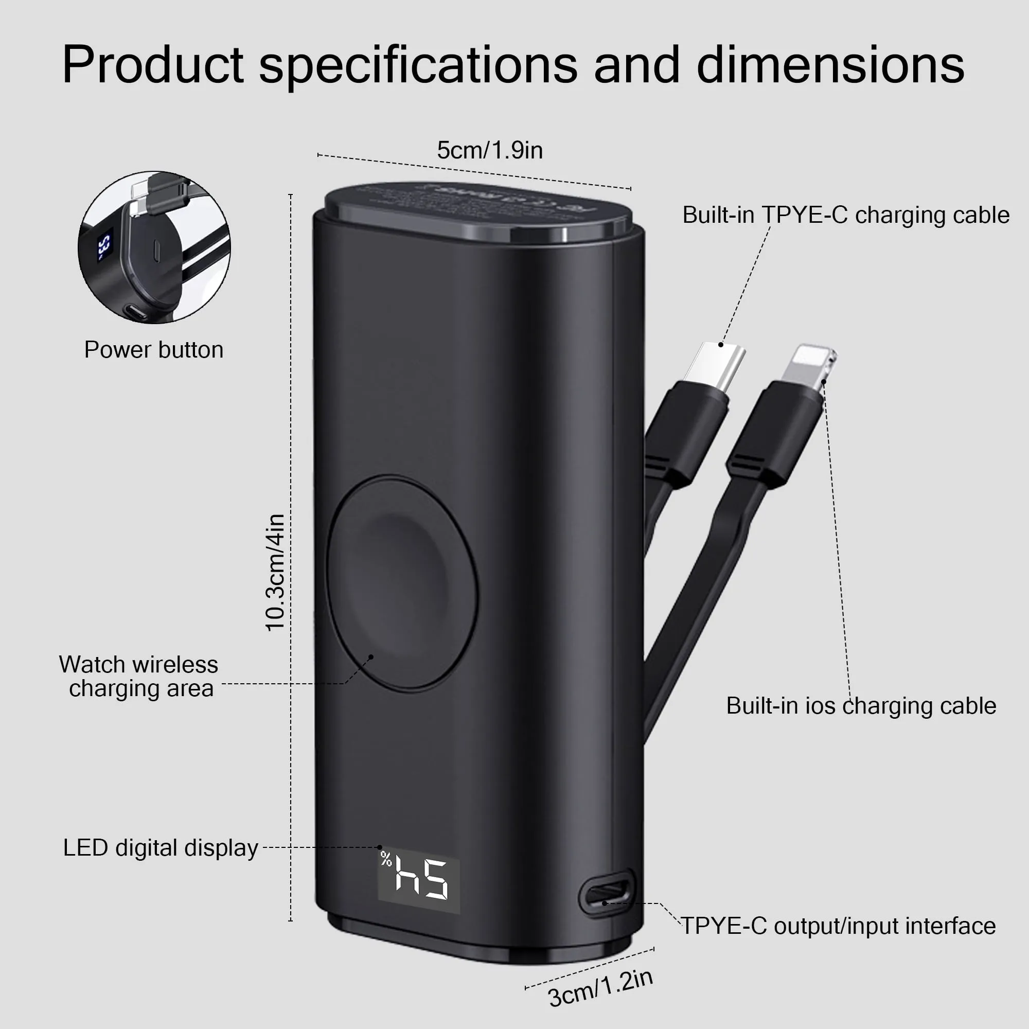 OWNTECH Portable Charger for Watch, 9000mAh Small Power Bank Built-in Cables, USB C PD 20W Fast Charging for All iWatch, iPhones, iPad