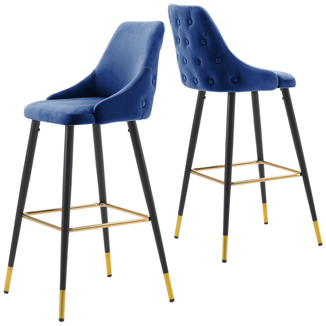 Set of 2 Ava Bar Stools Navy Velvet