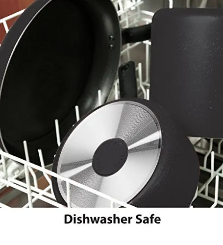 T-fal A91082 Specialty Nonstick Dishwasher Safe Oven Safe Jumbo Cooker Saute Pan with Glass Lid Cookware, 5-Quart, Black