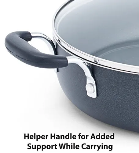 T-fal A91082 Specialty Nonstick Dishwasher Safe Oven Safe Jumbo Cooker Saute Pan with Glass Lid Cookware, 5-Quart, Black