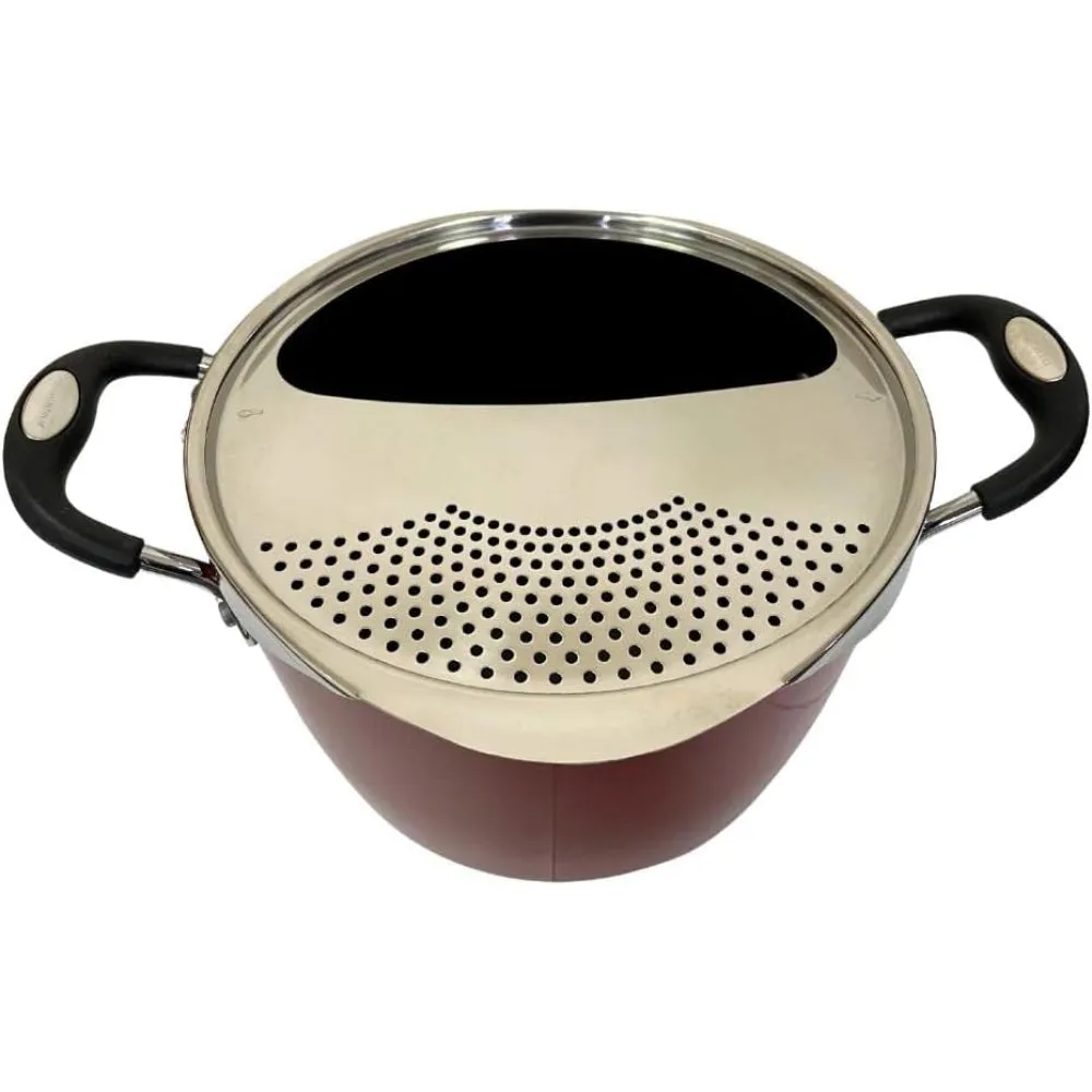 Tramontina Brazil  Monaco Induction 22cm 5.4L Aluminum Pasta Cooker with Interior Starflon Premium PFOA Free Nonstick Coating and Exterior Red Silicon Coating