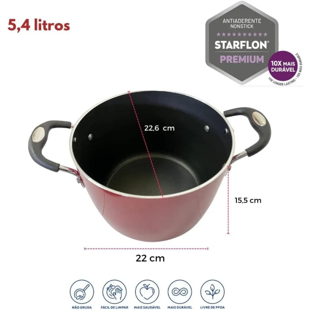 Tramontina Brazil  Monaco Induction 22cm 5.4L Aluminum Pasta Cooker with Interior Starflon Premium PFOA Free Nonstick Coating and Exterior Red Silicon Coating