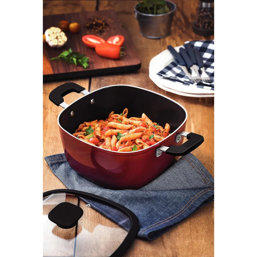 Tramontina Brazil  Refinatta 24cm 4.8L Aluminum Casserole with Interior Starflon Premium Nonstick Coating and Red Silicone Exterior