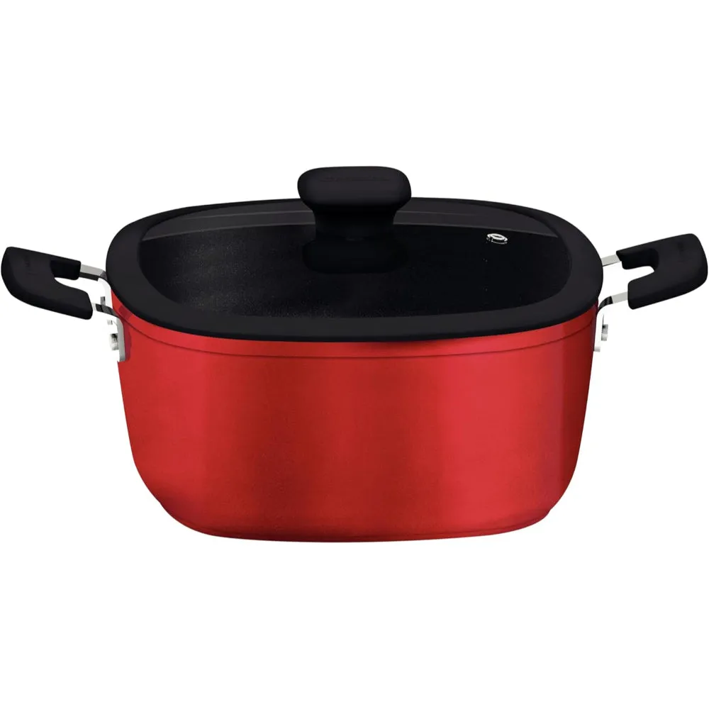 Tramontina Brazil  Refinatta 24cm 4.8L Aluminum Casserole with Interior Starflon Premium Nonstick Coating and Red Silicone Exterior
