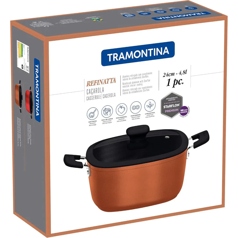 Tramontina Brazil  Refinatta 24cm 4.8L Aluminum Casserole with Interior Starflon Premium Nonstick Coating and Red Silicone Exterior